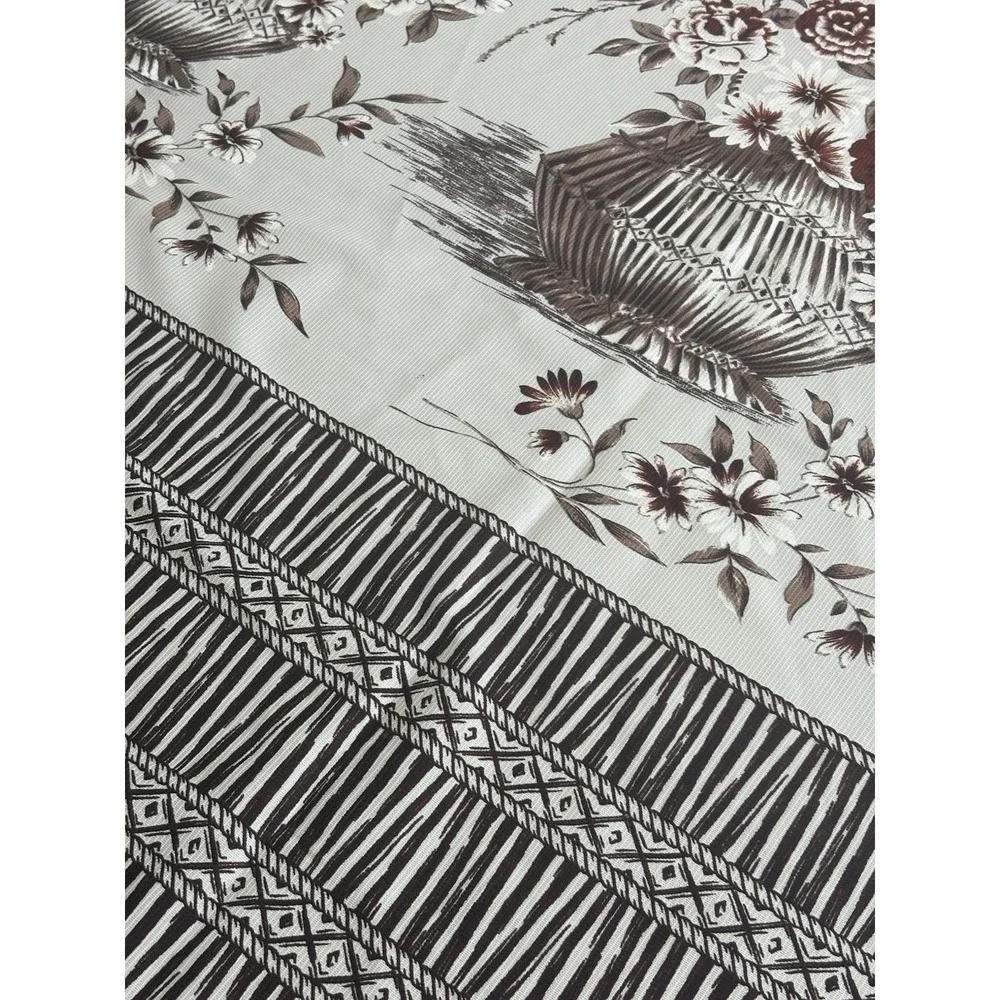 Mid Century Two Tone Floral Bamboo Curtain Panel Set - A Pair 86